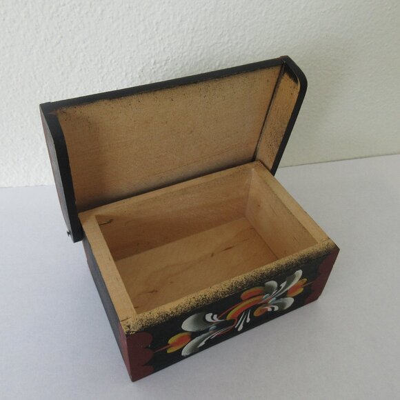 VTG Norwegian Rosemaling Wooden Trinket Box Hand Painted Folk Art - Picture 4 of 9